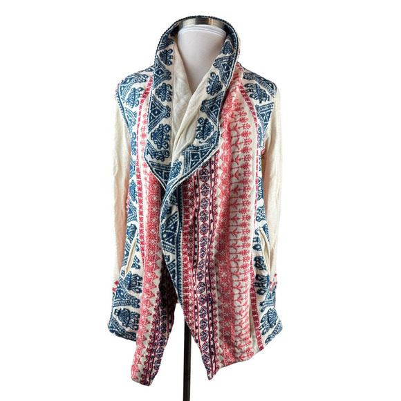 Sundance Shawl Collar Embroidered Cardigan Open Front Drape Women's Size Medium - Picture 12 of 13